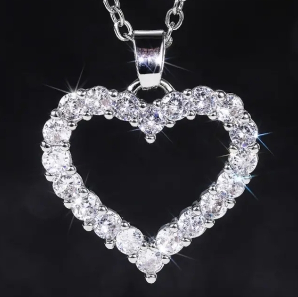 silver diamond heart necklace - Picture 2 of 4